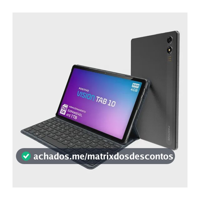 Positivo Vision TAB10 T3010 4GB RAM 128GB SSD com Capa Teclado Octa-Core 5 13MP Bateria 6000mAh Tela 10.1“ HD Wifi AC e 4G Full Lamination - Preto