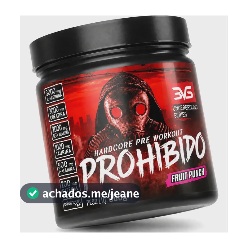 PRÉ TREINO PROHIBIDO 360g Sabor Fruit Punch - Fórmula Avançada contendo Creatina, Beta Alanina, Taurina, L-tirosina, L-alanina, Cafeína, Arginina e Palatinose - Extra Forte