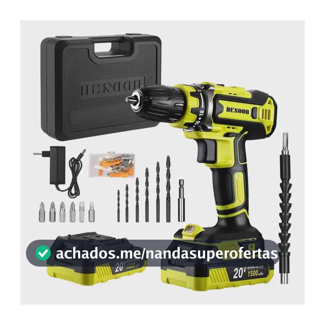 Parafusadeira Desoon 20v Com Motor De Cobre, Maleta E 13 Acessórios Verde-claro 127/220v