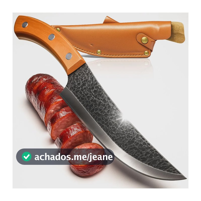 Faca Picanheira Profissional 30cm Corte Alfa Em Aço Inox Full Tang Com Cabo De Madeira E Bainha. Ultra Afiada Design Martelado Premium Para Churrasco Cozinha Chef E Presente De Luxo