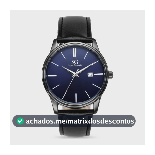 Relógio Masculino Couro Azul Caixa Prata Saint Germain 42mm Preto Azul-marinho
