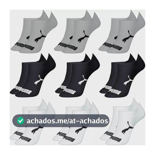 Kit 9 Pares Meias Sapatilha Esportiva Curta Puma Cinzamesclapretobranco Liso 39-43