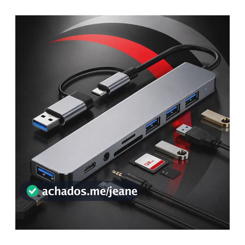 Hub Usb 8 Portas Saída Dupla Tipo C + A Híbrido Cabo Adaptador Macbook iPad Computador Pc Notebook Tablet P2 Estéreo Áudio Thunderbolt Extensor Dock Station Dex Type C Chrome