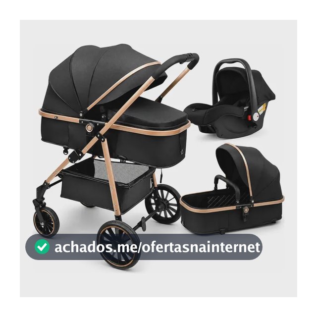 Carrinho Bebê Passeio 3 Em 1 Moisés Bebê Conforto Preto Preto Dourado