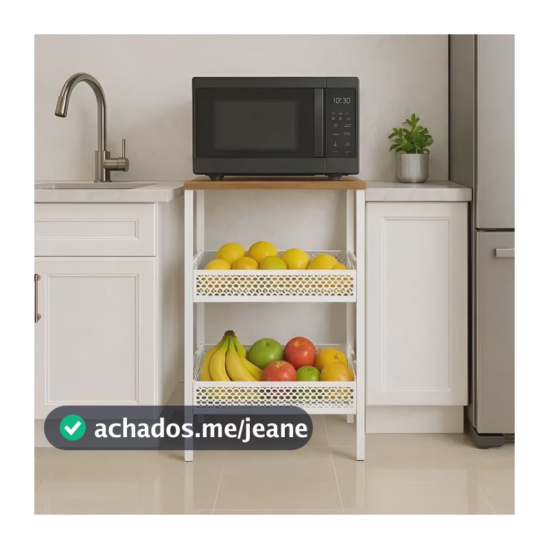 Fruteira De Chão Moderna 2 Cestos Grandes Suporta Microondas Branco