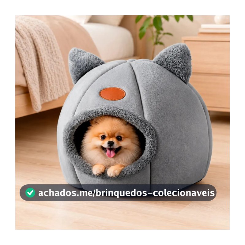 Caminha P/ Gato Cachorro Toca Redonda Casa Pelúcia Pet Cão Cor Cinza