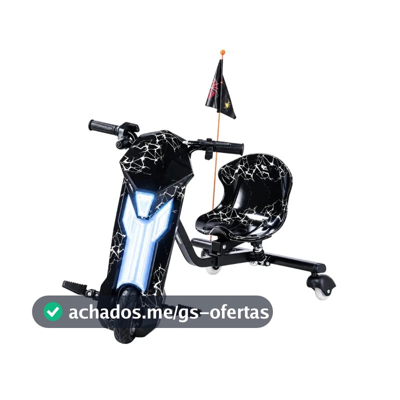 Triciclo Elétrico Drift Infantil 350w Potente 3 Velocidades até 100kg Bluetooth Led Skide Maxi Voltz - Preto