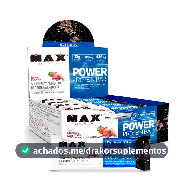 Power Protein Bar 41g Display Com 12 Unid Max Titanium Sabor Morango sensation