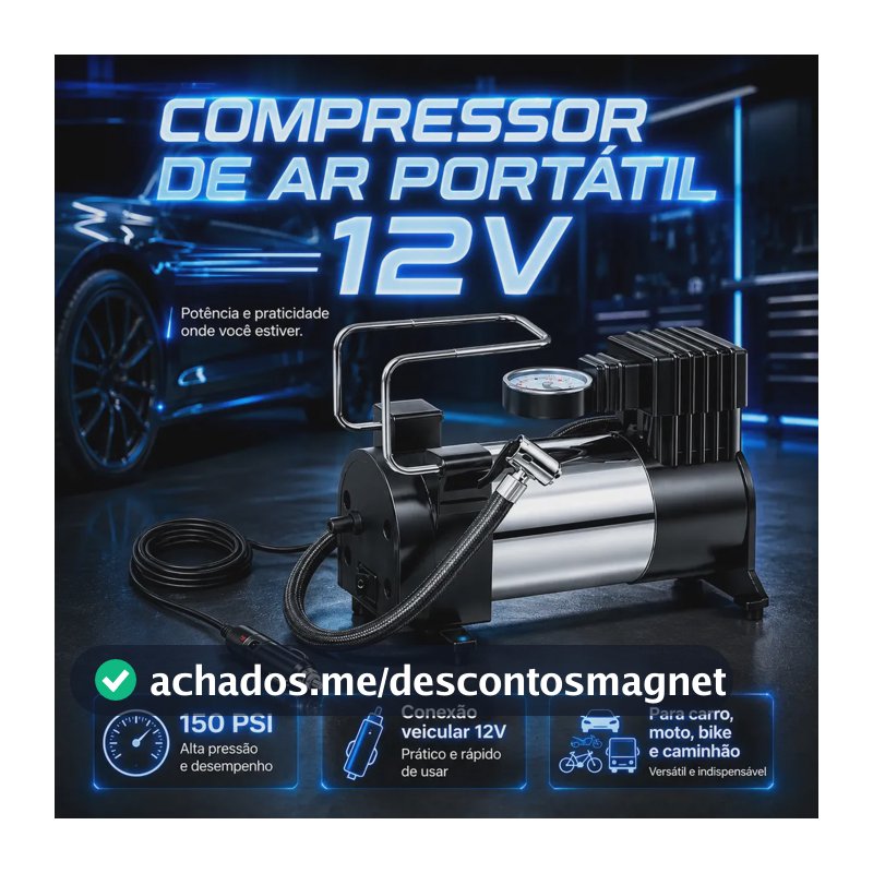 Compressor Portátil Verunto Digital 150psi USB Type-C para Carro e Moto
