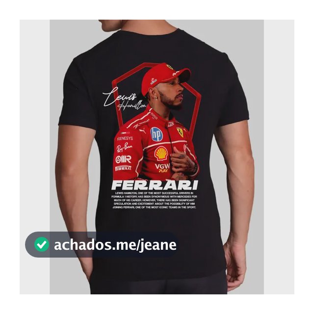 Camiseta Algodão Estampa Automotiva Lewis Hamilton F1 Costas
