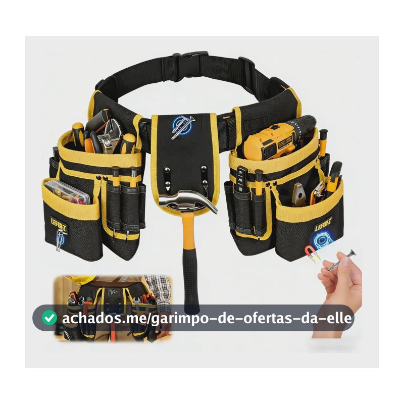 Cinto Para Ferramentas Profissional Ajustável 26 Bolsos Amarelo