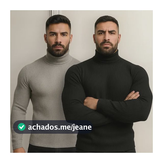 Kit 2 Blusa Cacharrel Masculino Gola Alta Canelado Camisas Preto + Cinza M