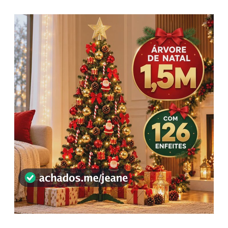 Árvore de Natal Completa com 126 Enfeites e Pisca-Pisca – 150 cm
