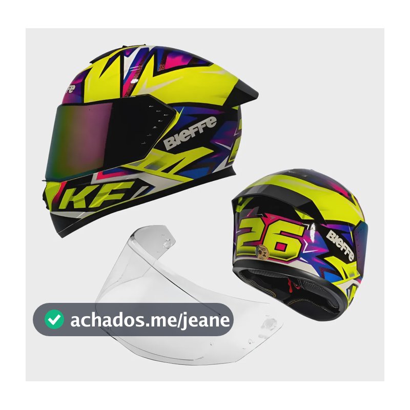 Capacete Moto Bieffe B-12 Kf Amarelo-roxo + Viseira Cristal