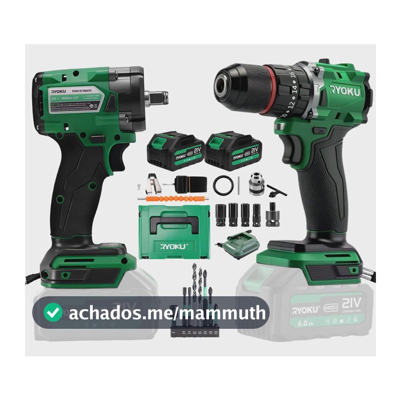 Kit Parafusadeira Furadeira Chave De Impacto Brushless Ryoku