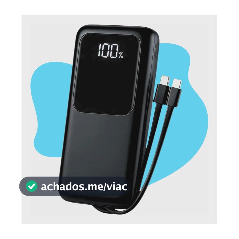 Carregador Portátil 20000 Turbo 22.5w Power Bank Premium Universal Rápido Voo Transporte Aéreo Para Samsung iPhone Xiaomi Motorola Celular Smartwatch Tablet Casenn Preto