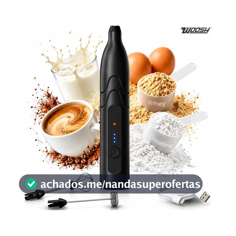 Mixer Elétrico Portátil 2 em 1 Recarregável Potente Misturador de Bebidas e Ovos 3 Velocidades Usb Batedor e Fue Fouet Woosh
