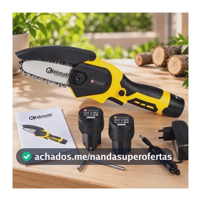 Mini Motosserra Nakasaki 25v 800w Profissional 2 Baterias Amarelo 127/220v