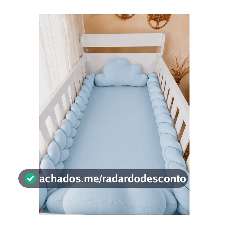 Kit Berço Americano 2 Protetores Trança 1,30m + 2 Nuvens Azul Bb
