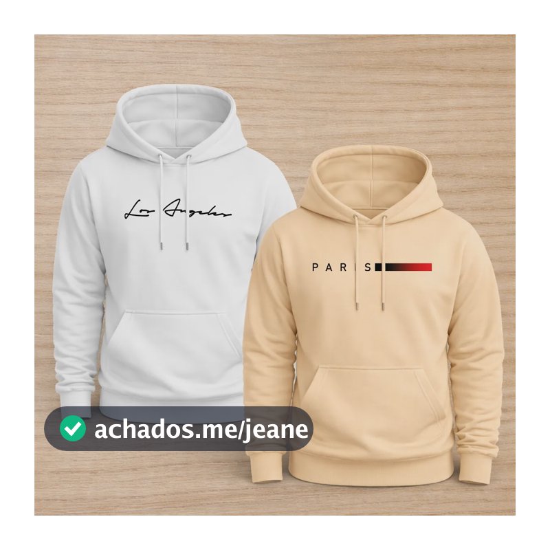 Kit 2 Moletons Algodão Inverno Frio Los Angeles Paris Casual M Branco/bege