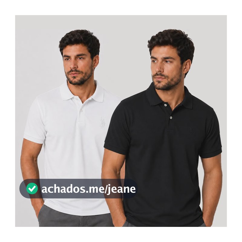 Kit 2 Camisas Masculinas Polo Piquet Casual Preto E Branco G Liso