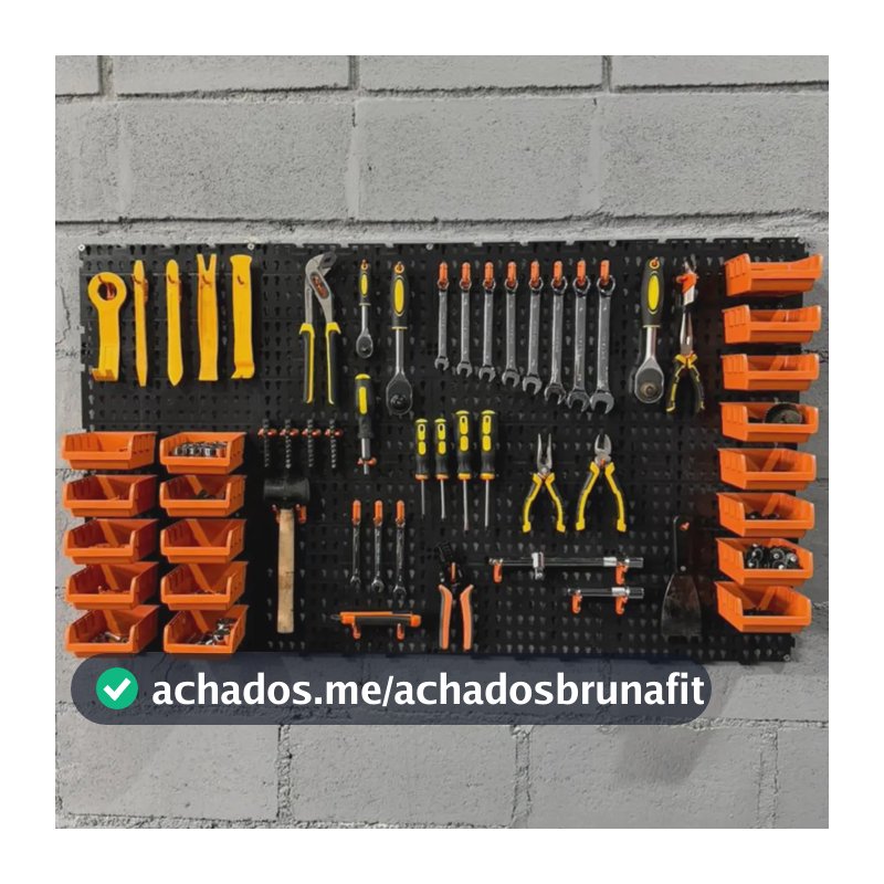 Painel Ferramentas Organizador Perfurado 118x52 + Brindes Preto Com Laranja