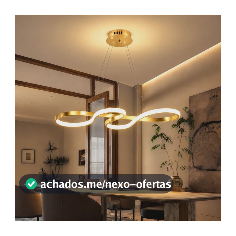 Lustre Pendente LED Moderno Dourado Ondulado, Luminaria LED Decorativa para Sala e Quarto, Design Sofisticado, Iluminação Elegante, Lustre Sala, Luminarias Modernas, Tieesa D001 Dourado