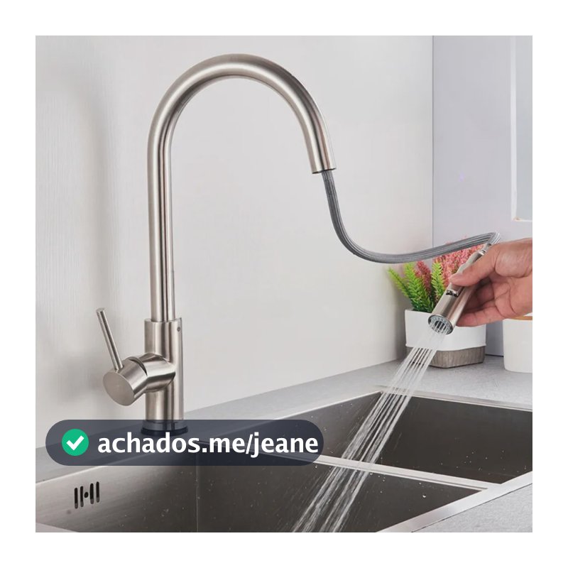 Torneira Para Pia Cozinha Bancada Gourmet Monocomando Escovada Acabamento Aço Inox 304 Cor Prateado Escovado Winda Prateado Escovado