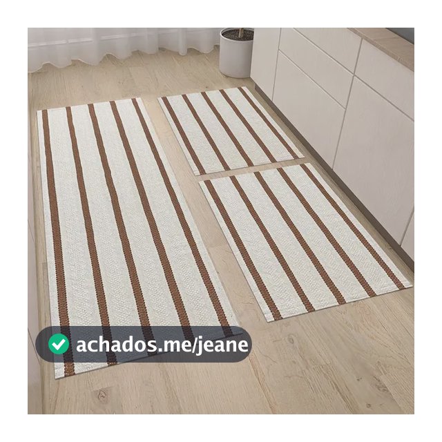 Kit Tapetes De Cozinha Rústico 3 Peças Jogo Listrado 100% Algodão Natural Lavável Decorativo