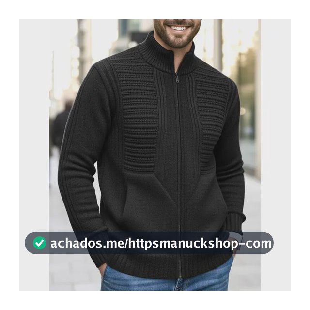 Jaqueta Masculina Zíper Bolsos Blusa De Frio Grossa Lã Trico