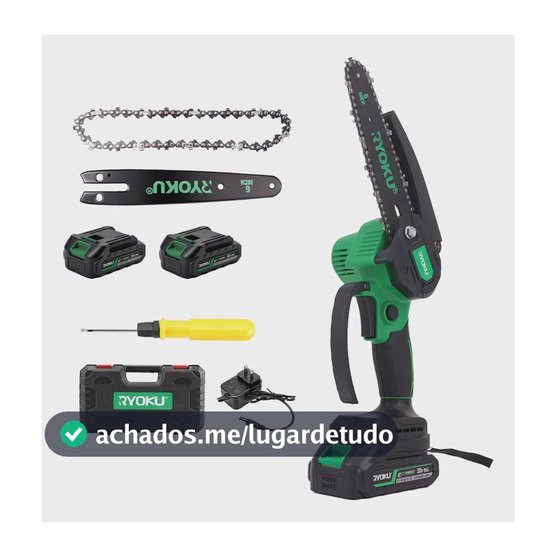 Motoserra Elétrica Brushless Portátil Ryoku 20v 2 Baterias Verde 127/220v