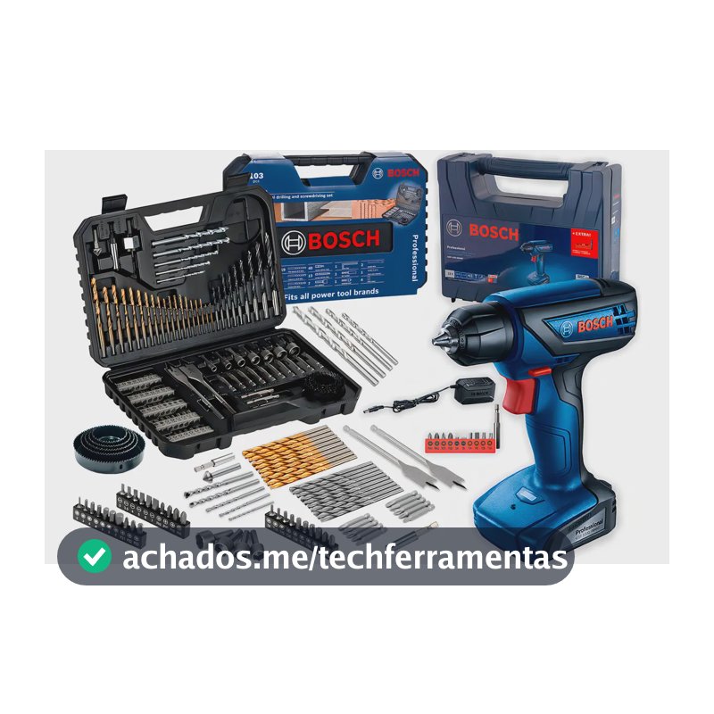 Furadeira Parafusadeira Sem Fio De 6mm Bosch Gsr 1000 Smart C/ Maleta + Jogo Kit Pontas Brocas 103 Peças Bosch