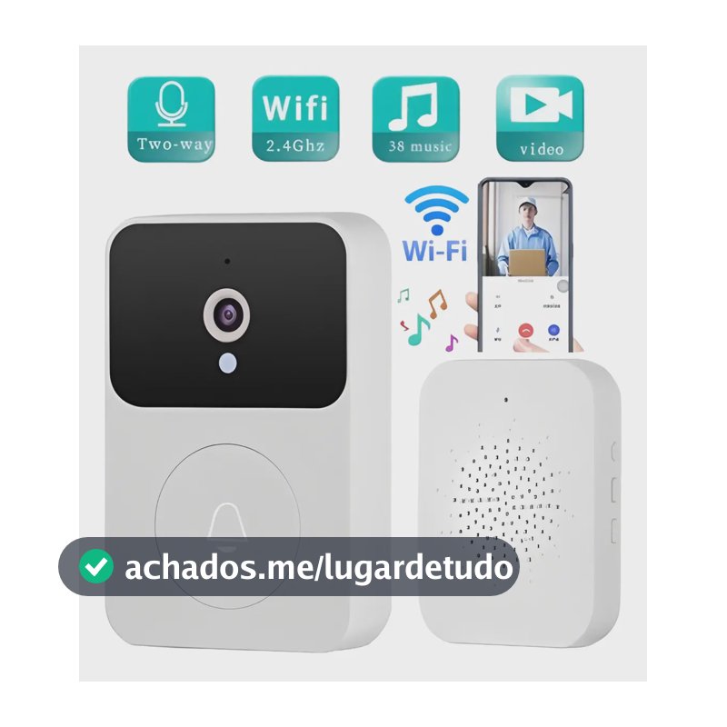 Campainha Interfone Inteligente Câmera Áudio Wi-fi Externa Branco
