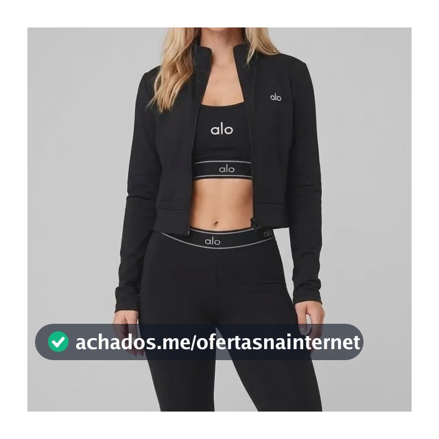 Conjunto Fitness Alo 3 Peças Top Calça Jaqueta Preto Liso Único Do 42 Ao 46