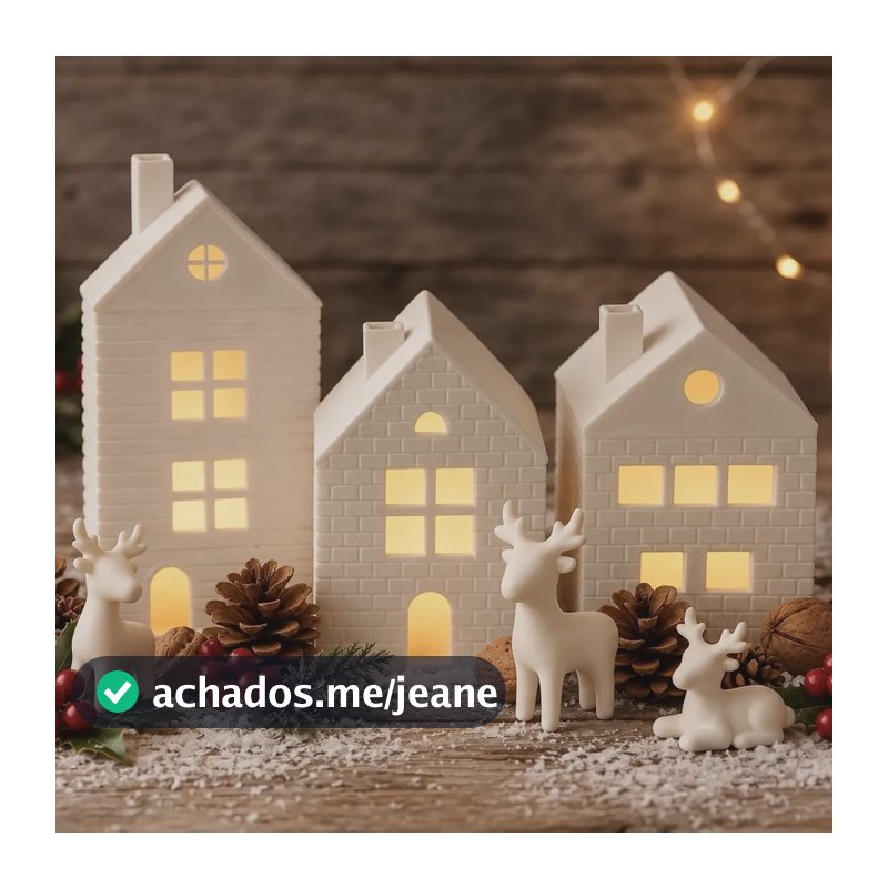 Kit Vila Natalina 3 Casinhas Led Com Renas Presepio De Natal