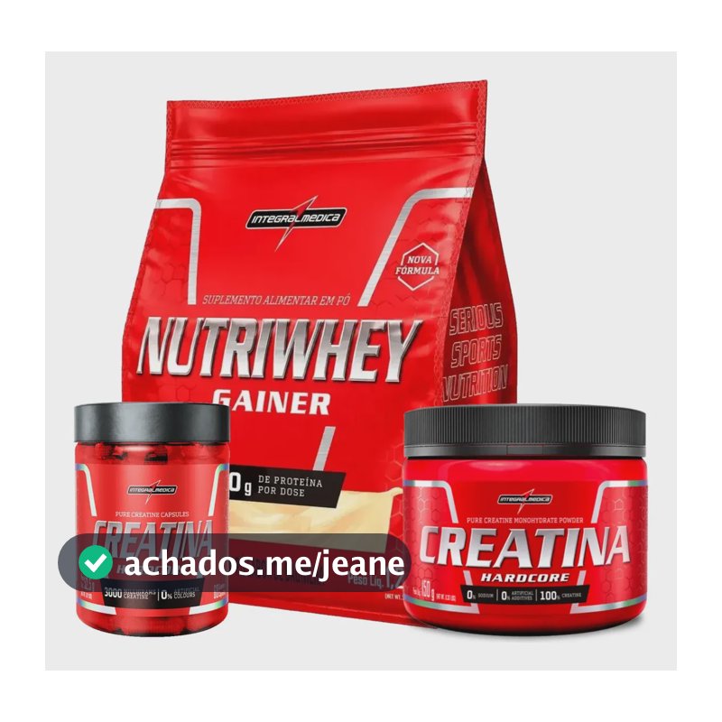 Kit Whey Protein Integralmédica Nutri Whey Refil Gainer e Creatina 150g e 60 Caps Sabor Baunilha