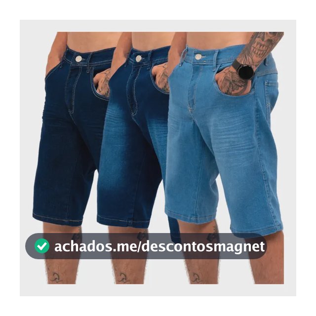 Kit 3 Bermudas Jeans Masculina Lycra Elastano