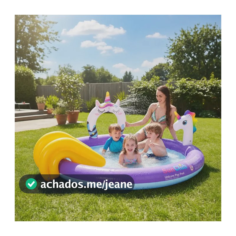 Piscina Infantil Inflável Unicórnio Com Spray 195x152cm Unicórnio