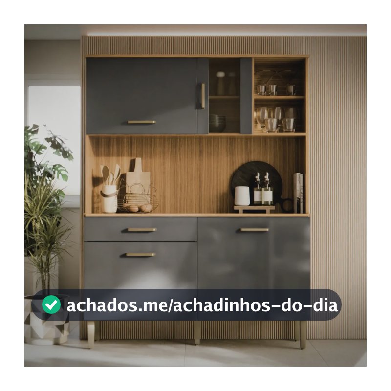 Armário De Cozinha Viena Com Nicho E Balcão Cor Grafite/Mel M Casa