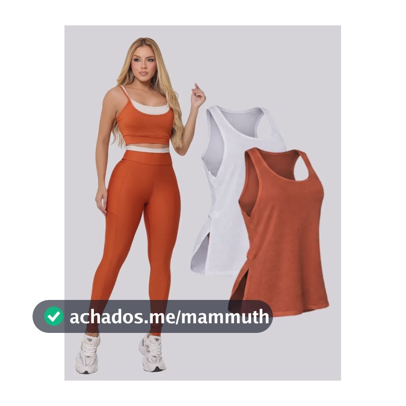 Conjunto Bicolor Blackout Legging C/ Bolso E Top + Regata Terracota M