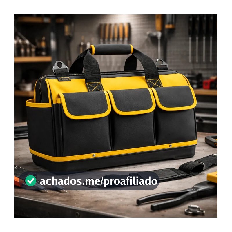 Bolsa Maleta De Ferramentas Grande 18 Polegadas Reforçada 16 Bolsos Para Eletricista E Profissionais - Fundo Firme Em Borracha Travunker