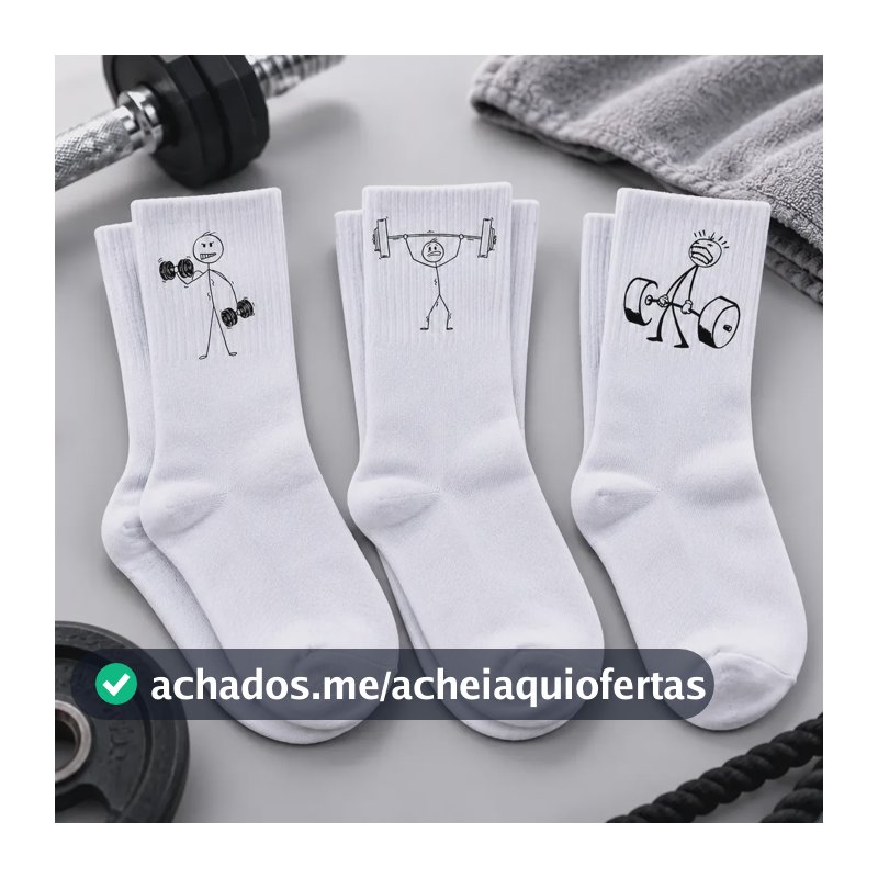Kit 3 Meias Boneco Magrinho Academia Maromba Treino Corrida Branco Magrinho 35-42