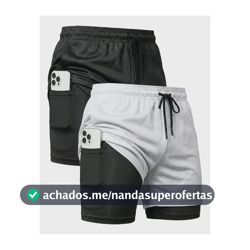 Kit 2 Shorts 2 Em 1 Masculino Dry Fit Academia Corrida Trein Preto/branco G
