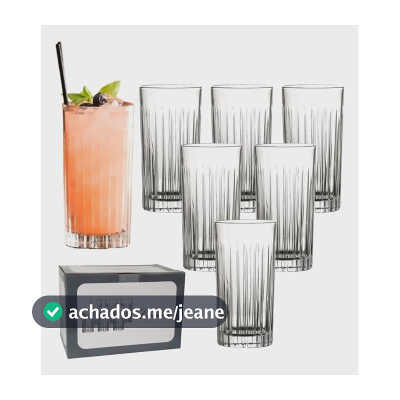 Jogo 6 Copos Altos De Vidro Lapidado - Laradore London 390ml