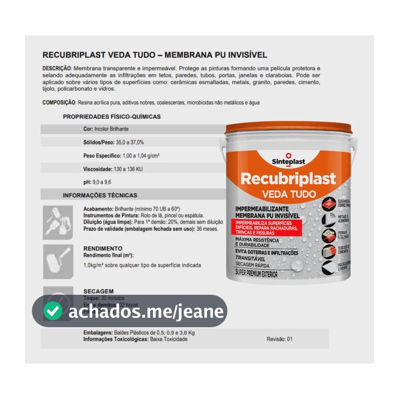 Sinteplast Recubriplast Veda Tudo Impermeabilizante 900g