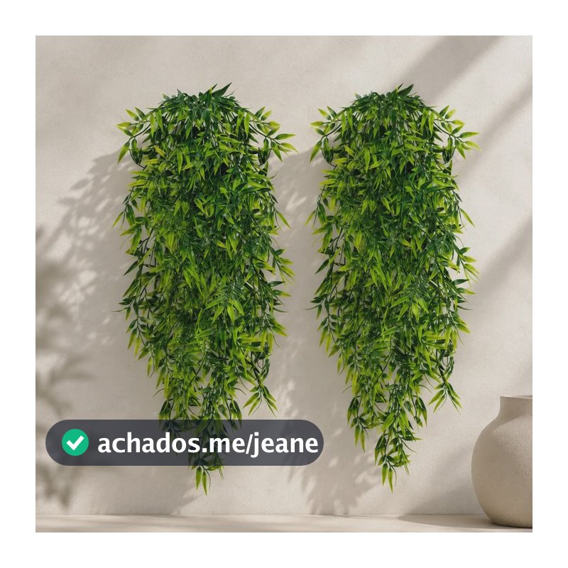 Kit 2 Pendentes Folhagem Bambu Decoração Realista Arranjo Verde Artificial
