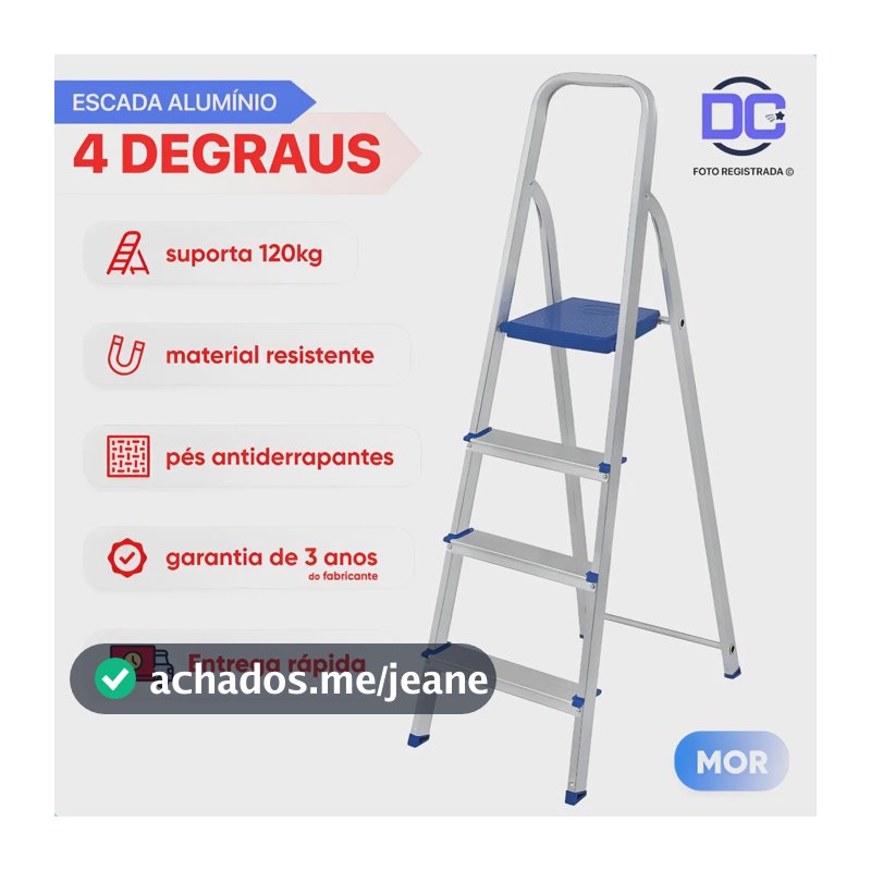 Escada Alumínio 4 Degraus Resistente Reforçada Doméstica Mor