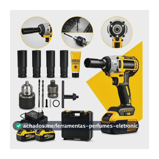 Chave De Impacto Com 2 Baterias Furadeira Parafusadeira Profissional Mandril 1,2 Quadrado Torque 520 Nm 0-4000 Rpm Velocidade Variável Carregador Bivolt Motor Sem Escova E Acessórios CNC DO BRASIL