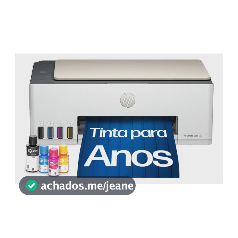 Impressora Multifuncional HP Smart Tank 583 Tanque de Tinta Colorida Wi-Fi com autorreparo, USB - Impressora, Copiadora e Scanner Cor: ‎Branco (4A8D8A)