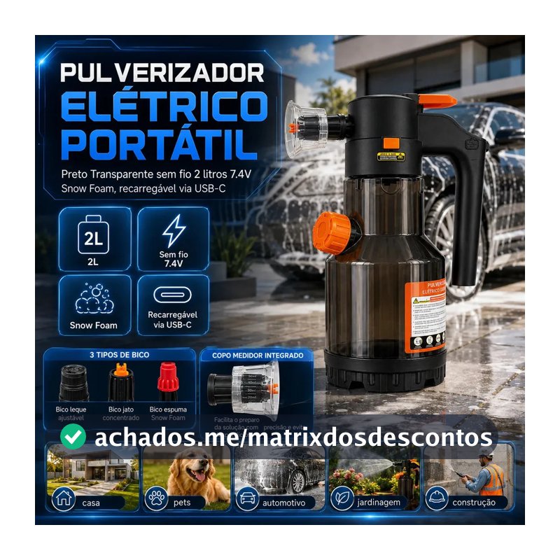 Pulverizador Elétrico Snow Foam para Carro, Moto e Jardim – 2 L